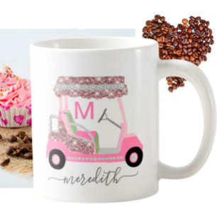 Taza De Café Glam Name Monogram Rosa Gold Golf Cart
