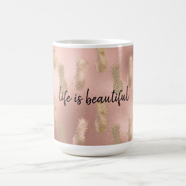 Taza De Café Glam Pink Gold Pineapples (Centro)