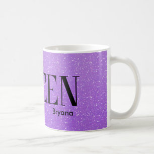 Taza de café Glam Purple Glitter de la Reina Malva