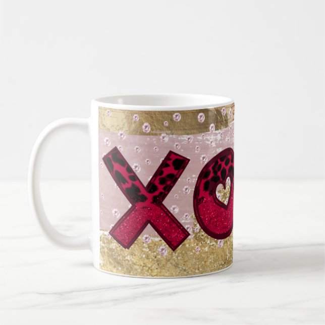 Taza De Café Glam Purpurina Gold Red Luxe XOXO Valentines (Izquierda)