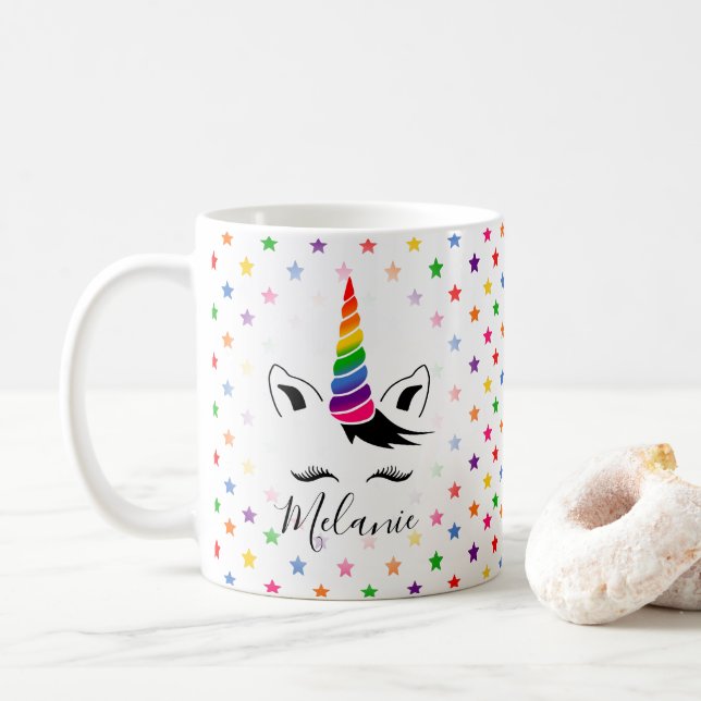 Taza De Café Glam Rainbow Unicorn (Con donut)