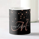 Taza De Café Glam Rosa Gold Purpurina Elegante Monograma de Luj<br><div class="desc">Crea tu propia taza de café con diamantes de color negro y rosa personalizada con tu monograma y nombre personalizado.</div>