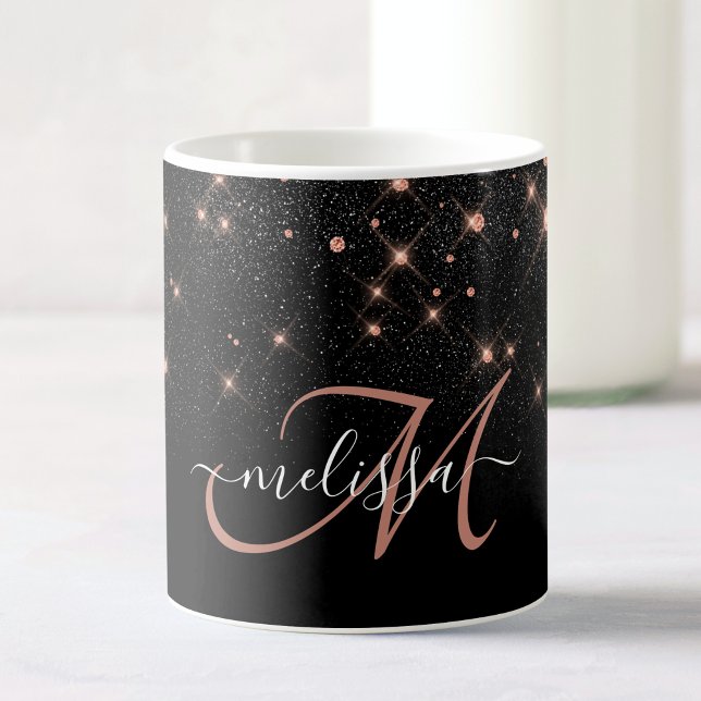 Taza De Café Glam Rosa Gold Purpurina Elegante Monograma de Luj (Subido por el creador)