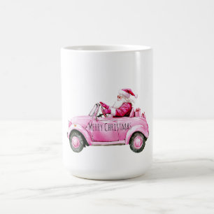 Taza De Café Glam Santa Coche Rosa Navidad