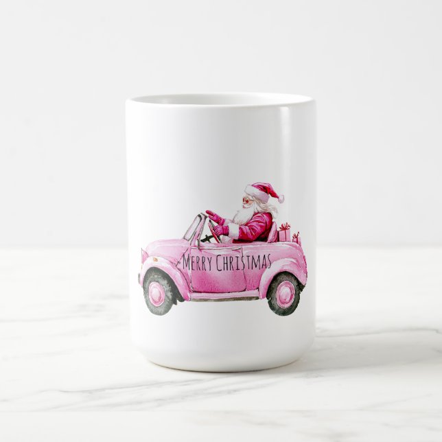 Taza De Café Glam Santa Coche Rosa Navidad (Centro)
