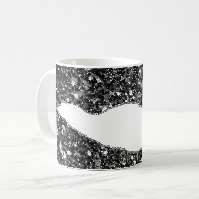 Taza De Café Glam Silver de lujo negro de mármol agate (Anverso izquierdo)