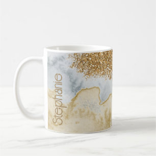Taza De Café Glam Sparkly Gold Watercolor Wash Name