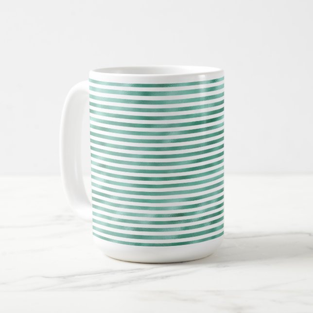 Taza De Café Glam Verde Rayas Blancas (Anverso izquierdo)
