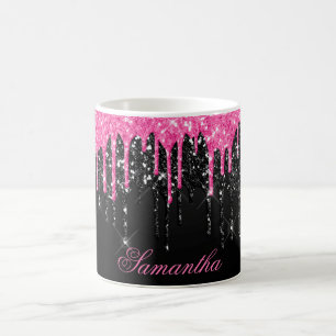 Taza De Café Glamor Rosa Caliente con Purpurina Brillante