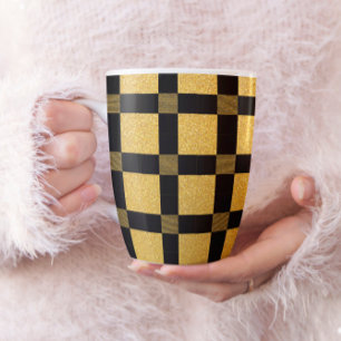 Taza De Café Glamoroso Negro y oro Bufalo patrón de plaid