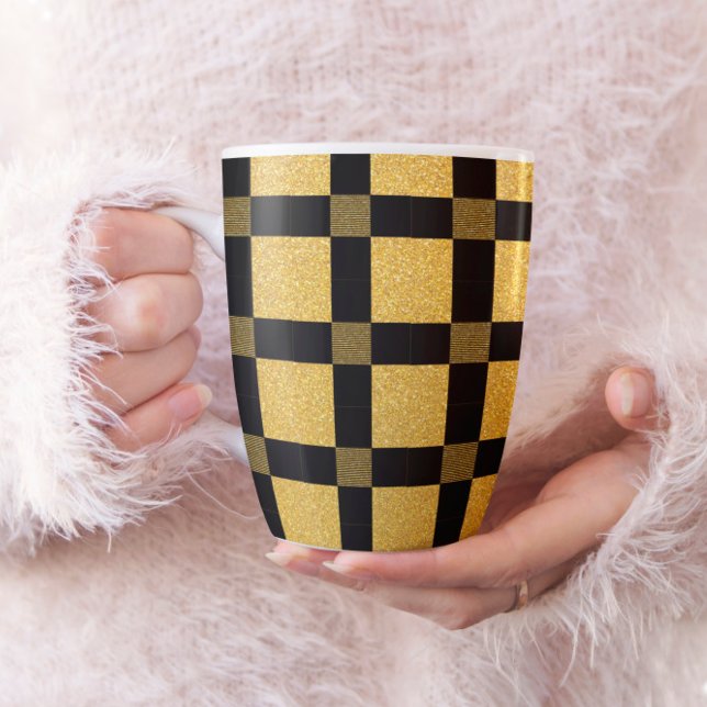 Taza De Café Glamoroso Negro y oro Bufalo patrón de plaid (Subido por el creador)