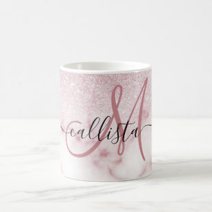 Taza De Café Glamoroso Ombre degradado de mármol rosa Purpurina
