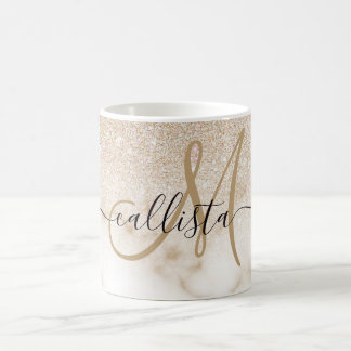 Taza De Café Glamoroso Oro Purpurina Blanco Marble Gradiente Om