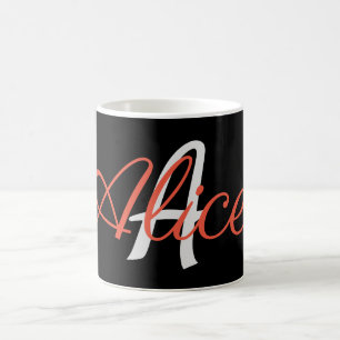 Taza De Café Glamoroso Personalizado de Monograma Blanco y Negr