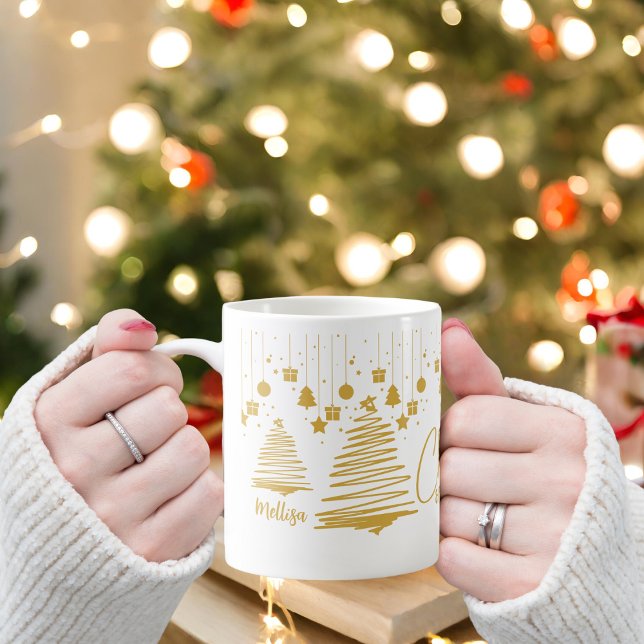 Taza De Café Glamoroso Resumen Árbol de Navidad de Oro (Subido por el creador)