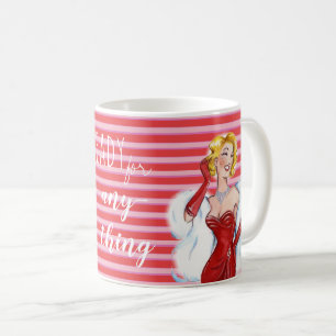 Taza De Café Glamour Retro y Rayas Rojas Motivacional