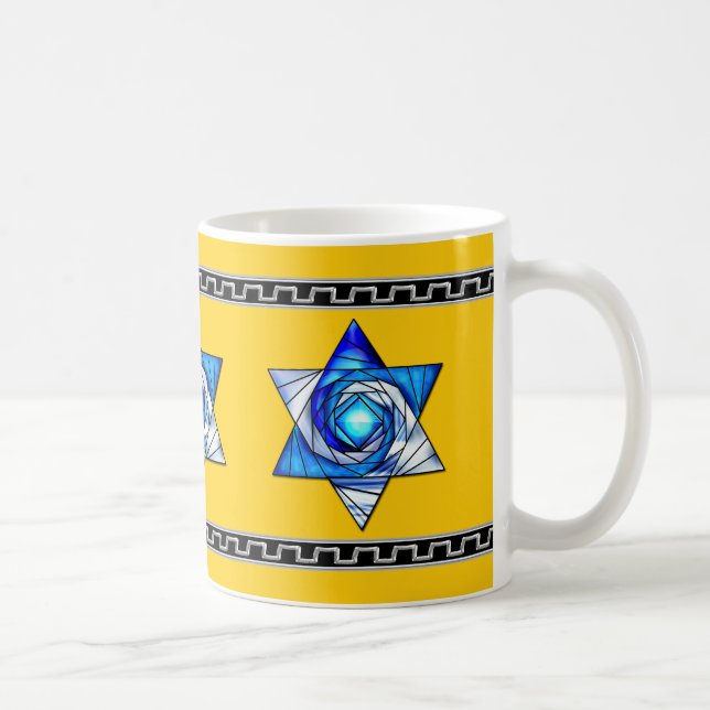Taza De Café Glass azul azulado Art Deco Magen David en amarill (Derecha)