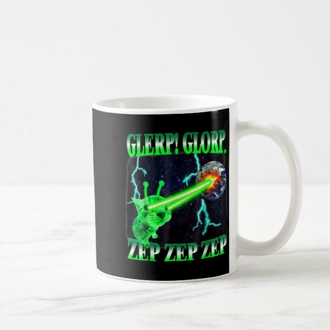 Taza De Café Glerp Glorp Funny Alien Cat Meme Gnarp Cat Silly A (Derecha)