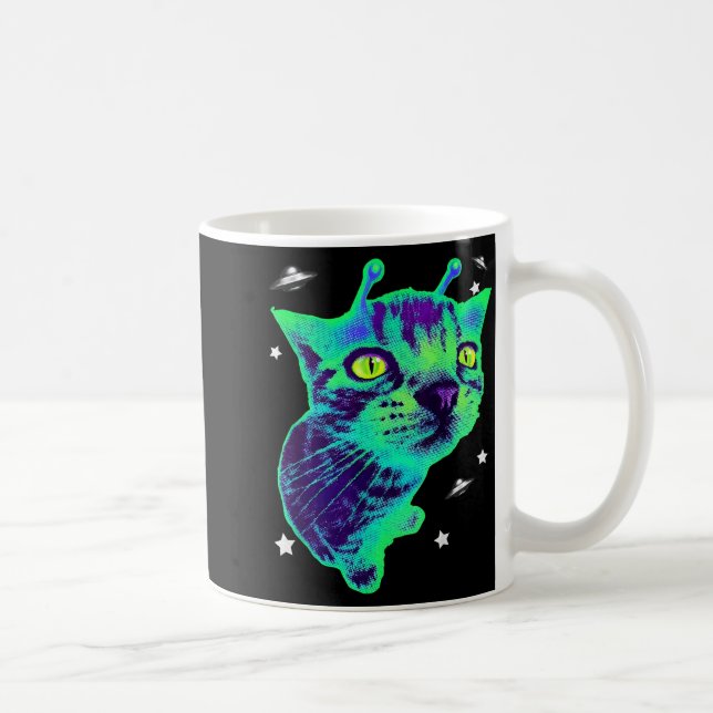 Taza De Café Glerp Glorp Funny Alien Cat Meme Gnarp Cat Silly A (Derecha)