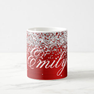 Taza De Café Glitter Plateado Personalizado de Hoja de Aluminio