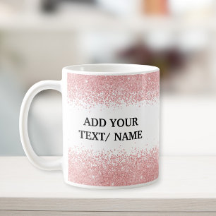 Taza De Café Glitter Rosa Oro Personalizado - Nombre Personaliz