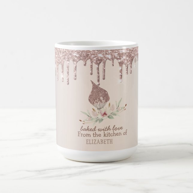 Taza De Café Glitter Whisk Rose Gold Glitter Drips Bakery    (Centro)