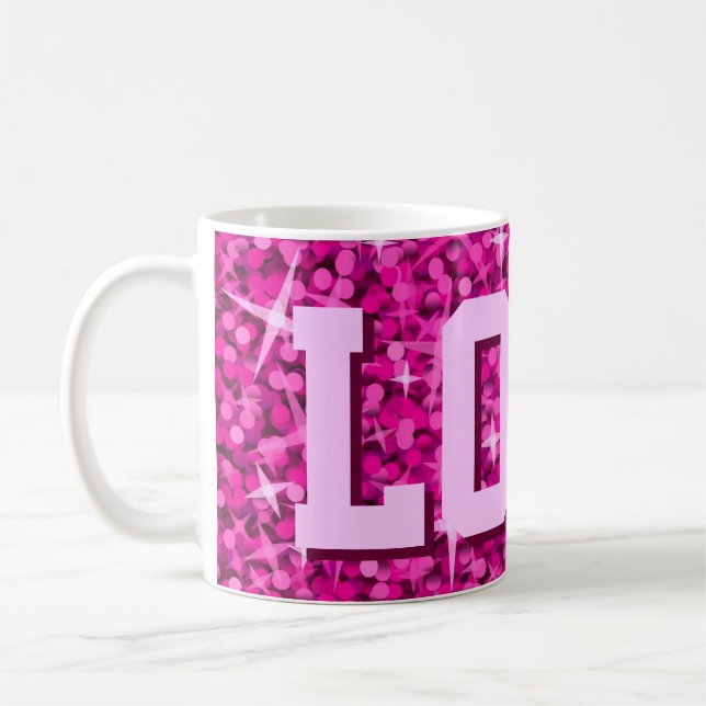 Taza De Café Glitz Pink print mug 'LOVE (Izquierda)