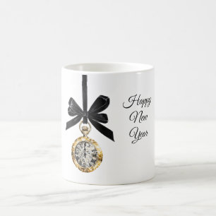 Taza De Café Glitzy Gold Silver Año Nuevo Hora Medianoche