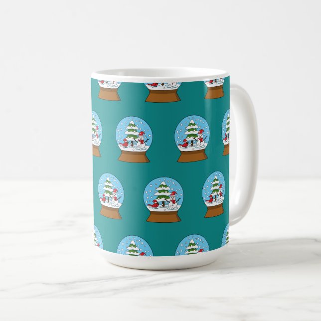 Taza De Café Globe de nieve con cardenal Snowman y árbol de pin (Anverso derecho)