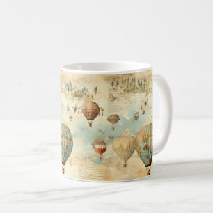 Taza De Café Globo aerostático sepia Mapa antiguo