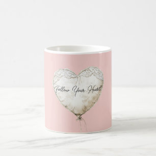 Taza De Café Globo corazón de encaje falso rosa blanco