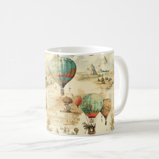 Taza De Café Globo de aire caliente de época en un paisaje sere (Anverso derecho)