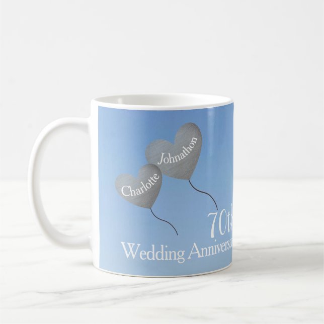 Taza De Café Globo de corazón platino en 70° aniversario Boda (Izquierda)