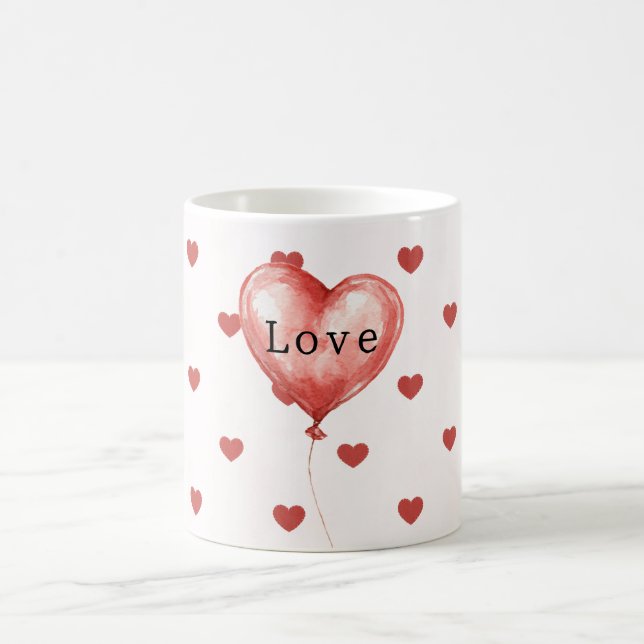 Taza De Café Globo de Corazones Rojos (Centro)