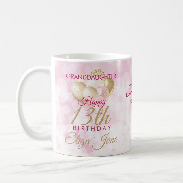 Taza De Café Globo de cumpleaños 13 nieta glamorosa (Izquierda)