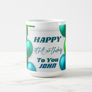 Taza De Café Globos azules y verdes Cumpleaños 4 Nombre persona