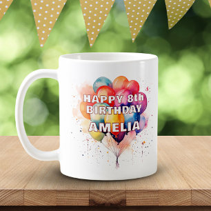 Taza De Café Globos Coloridos Cumpleaños Feliz Niños