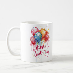 Taza De Café Globos de Acuarela Feliz Cumpleaños Café Elegante