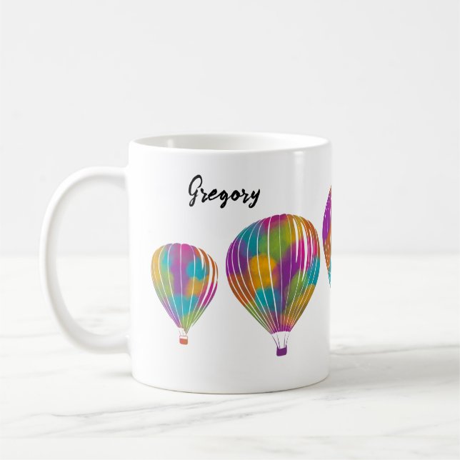 Taza De Café Globos de aire caliente pintados con arcoiris pers (Izquierda)