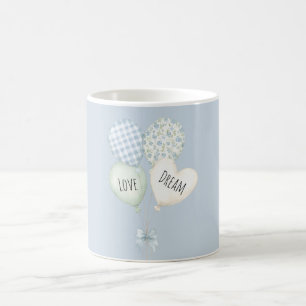 Taza De Café Globos de Amor Soñadores Corazón Blanco Menta Azul