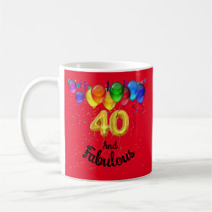 Taza De Café Globos de cumpleaños 40 y fabulosos
