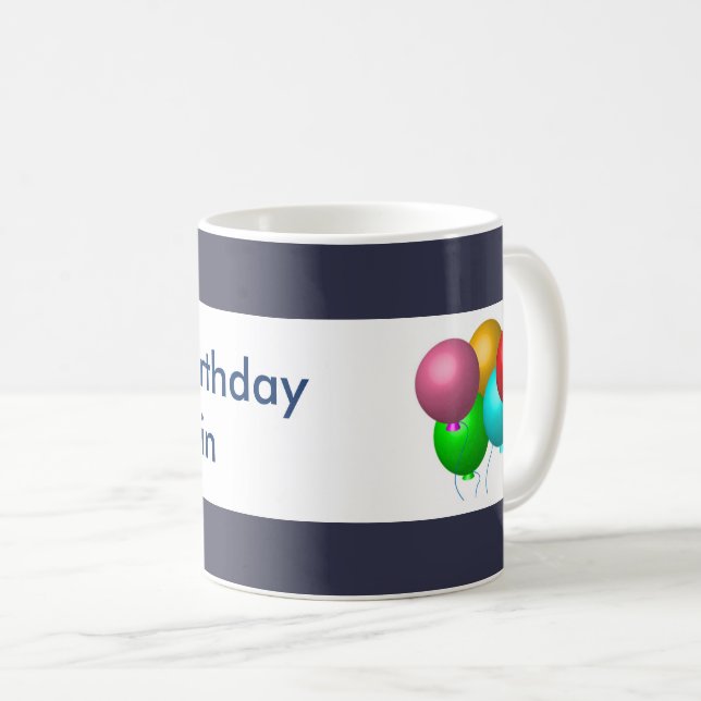 Taza De Café Globos de cumpleaños felices básicos personalizado (Anverso derecho)