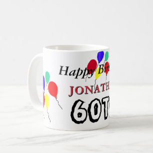 Taza De Café Globos de cumpleaños número 60 rojos y verdes para