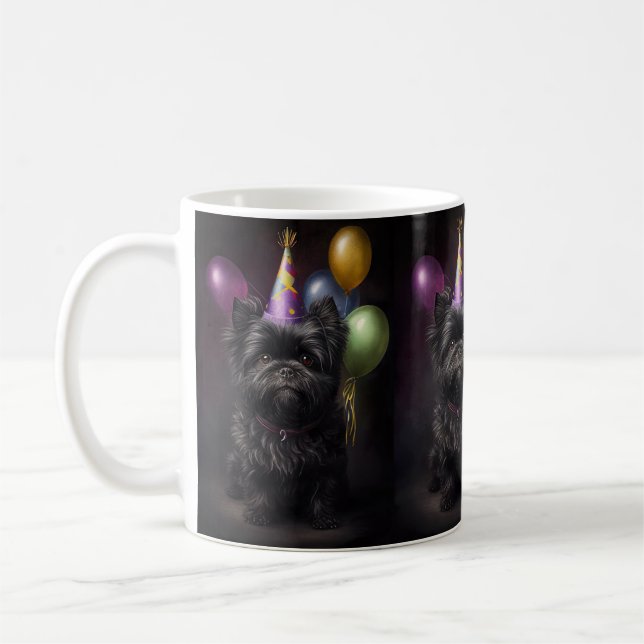 Taza De Café Globos de cumpleaños para perros Affenpinscher (Izquierda)