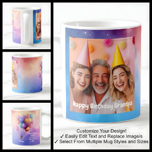 Taza De Café Globos de Mensaje de Fotos de Cumpleaños de Abuelo