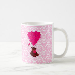 Taza De Café Globos de oso y corazón en damasco rosa