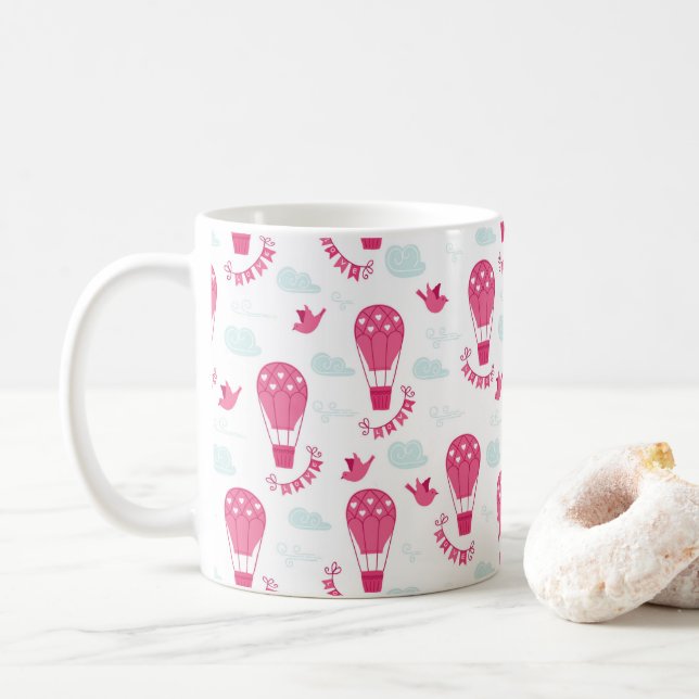 Taza De Café Globos el día de San Valentín Aves Patrón de amor  (Con donut)