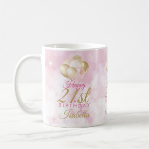 Taza De Café Globos Purpurina Rosa Glam 21 cumpleaños 