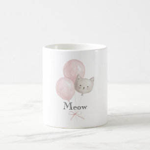 Taza De Café Globos Rosa Claro Meow Gato