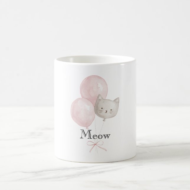 Taza De Café Globos Rosa Claro Meow Gato (Centro)